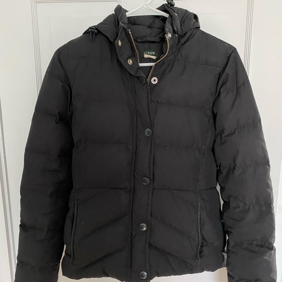 J.Crew Black Short Puffer Coat w/ Hood - Picture 1 of 6